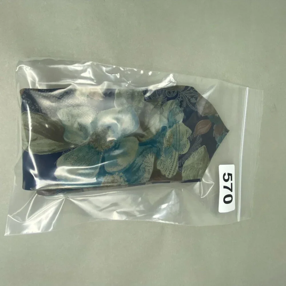 JT Beckett Silk Floral Tie Navy Blue With Green‎ & Brown Accents 59